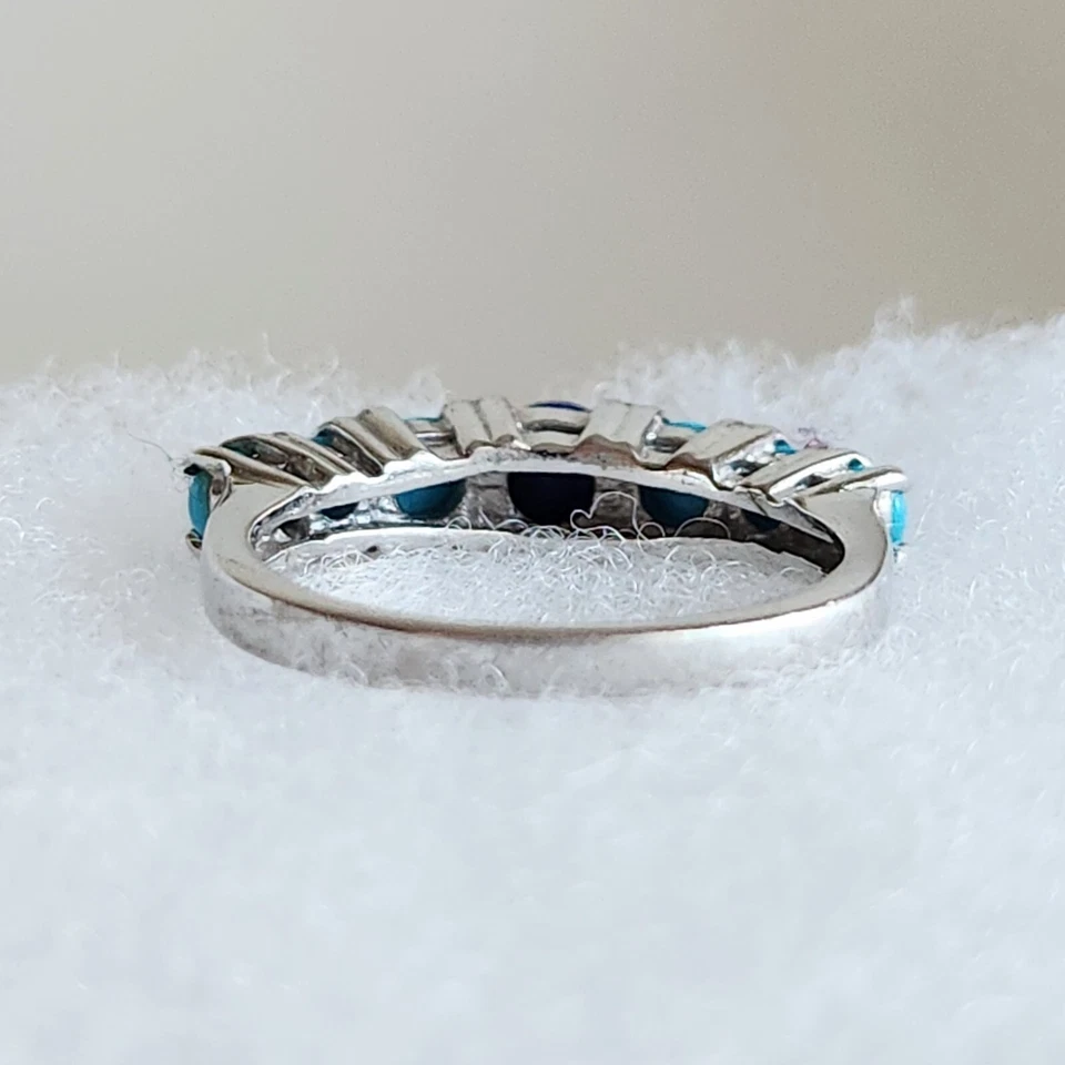 Кольцо из стерлингового серебра 925 пробы с лазуритом и бирюзой | размер 7 | 3 грамма винтажное - Изображение 4 из 4