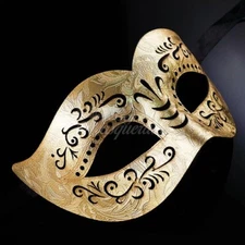 Men's Leather Costume Party Mardi Gras Venetian Masquerade Eye Mask [Gold]