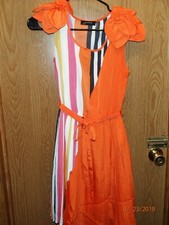 JANET PARIS COLORFUL STRIPE ROSETTE PLEATED SUMMER DRESS