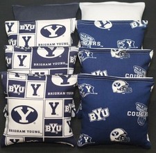8 ALL WEATHER CORNHOLE BEANBAGS made w BYU BRIGHAM YOUNG COUGARS Fabric