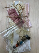 Lace Ribbon Butttons Junk Journal Slow Stitch Scrapbook Craft Assembled Lot Kit