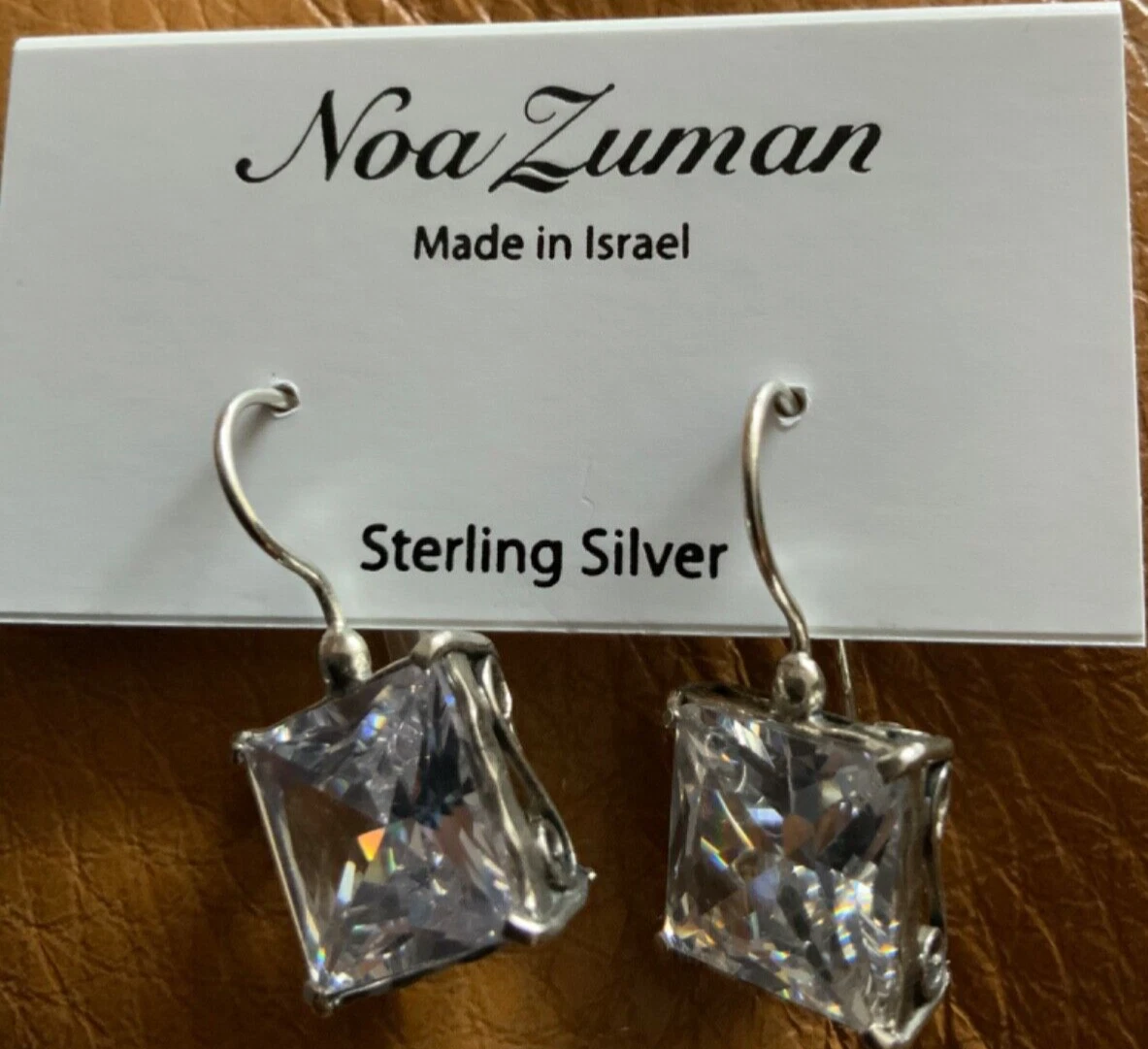 Noa Zuman Made in Israel 925 Sterling Silver Square Sparkle Crystal earrings NWT
