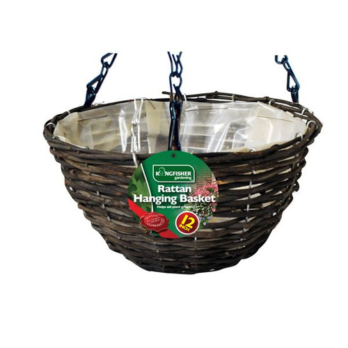 12 inch 30cm Hanging Basket Dark Rattan Hanging Chain & Liner 1 2 4 10