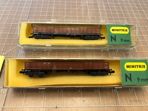 MiniTrix N Train TWO Brown LONG Hopper Cars 3505 3502 W GERMANY AUSTRIA Lot U - Picture 4 of 12