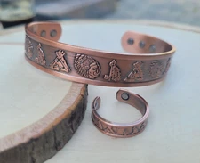 Solid Copper Magnetic Adjustable Arthritis Bracelet Cuff Ring Set Nation Native