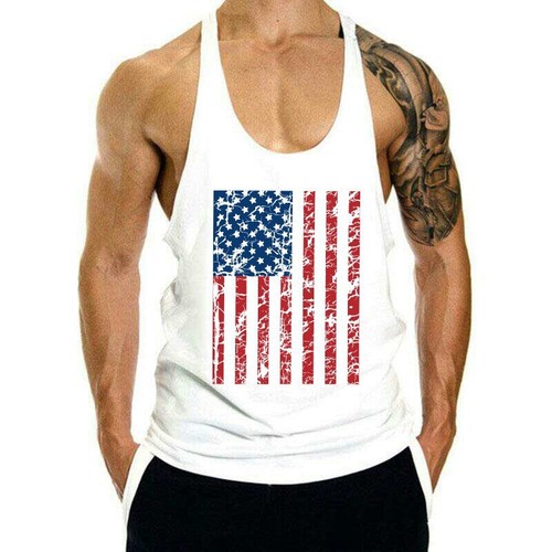 Camiseta sin mangas con cinturón delgado entrenamiento muscular deportes gimnasio bandera americana para hombre - Imagen 8 de 10