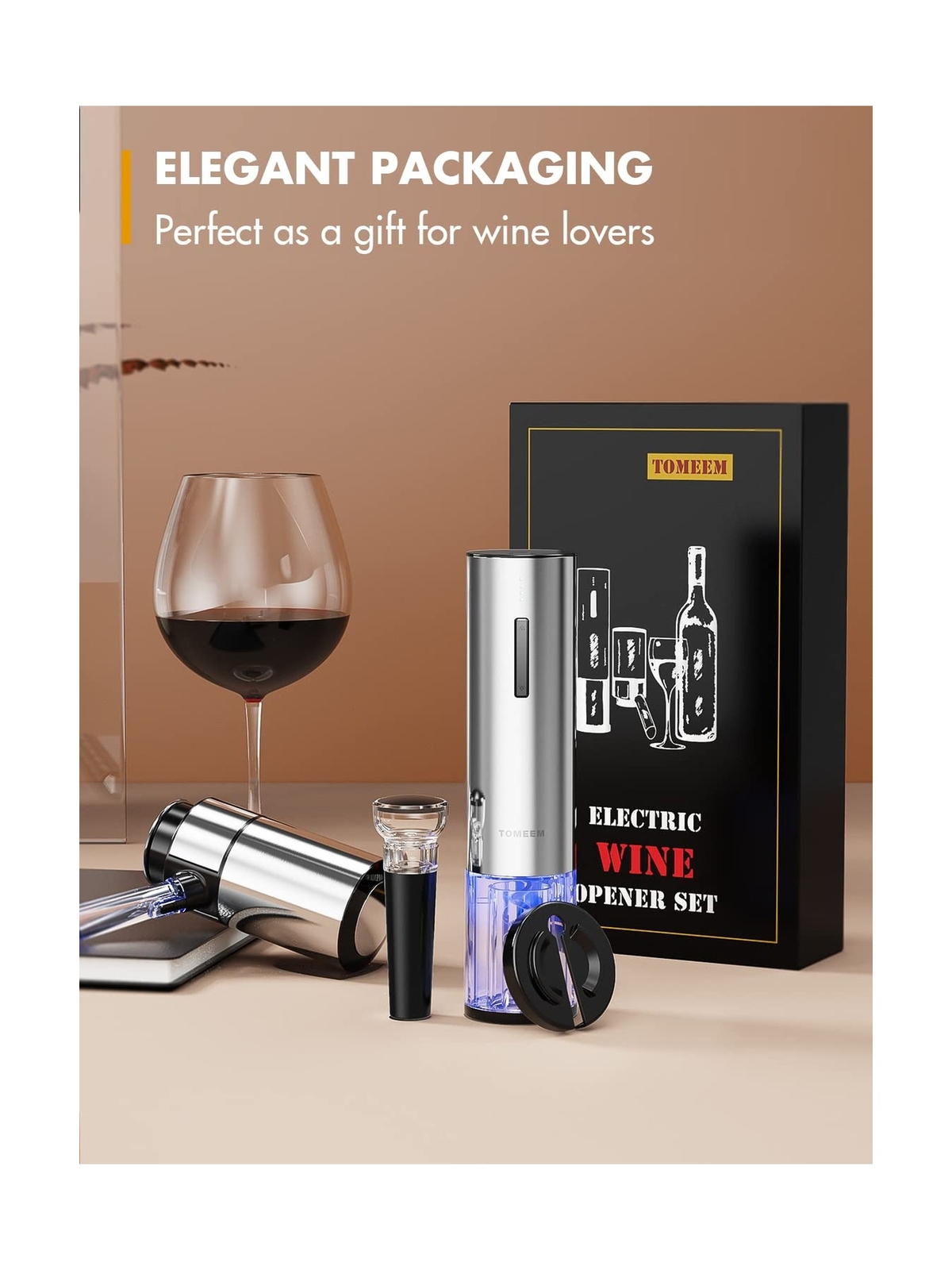 Electric Wine Opener Set, Tomeem Wine Gift with Rechargeable Electric Wine Ae...