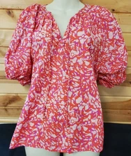 House of Harlow 1960 Maritine Print Top Puff Sleeves 100% Cotton medium