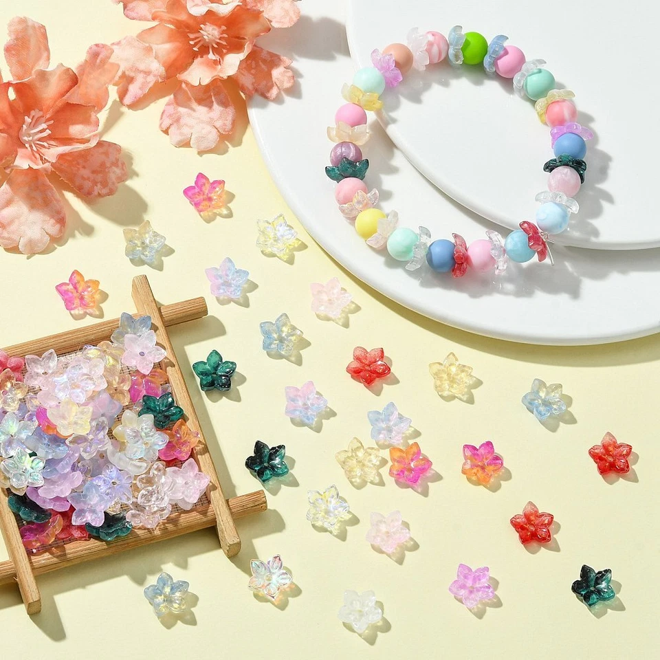 100 piezas tapas de cuentas de flores de vidrio cuentas de cristal cuentas florales dije para hacer joyas Foto 4 de 4