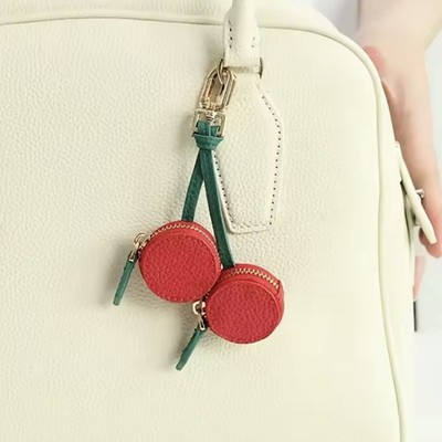 Trendy Cherry Coin Purse, Bag Charm, AirTag Holder Keychain, Zipper Detachable