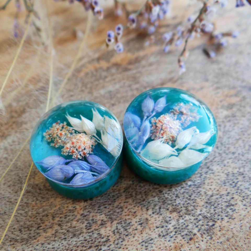 Medidores florales para orejas Chica Enchufes Pendientes Pastel gótico accesorios Turquesa Foto 4 de 4