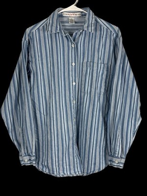 Vintage Denim Kikomo Wear Button Down Striped Shirt Blue Size Medium