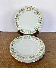 Set of 4  Royal Norfolk Holly Berry Christmas 10" Porcelain Dinner Plates MINT