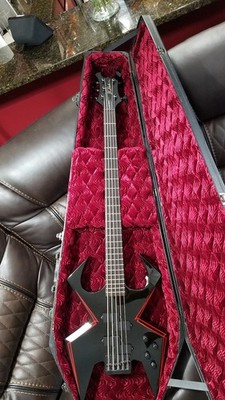 B.C. Rich WMD Widow 5-string Electric Bass Guitar Red Pinstripes & Coffin Case