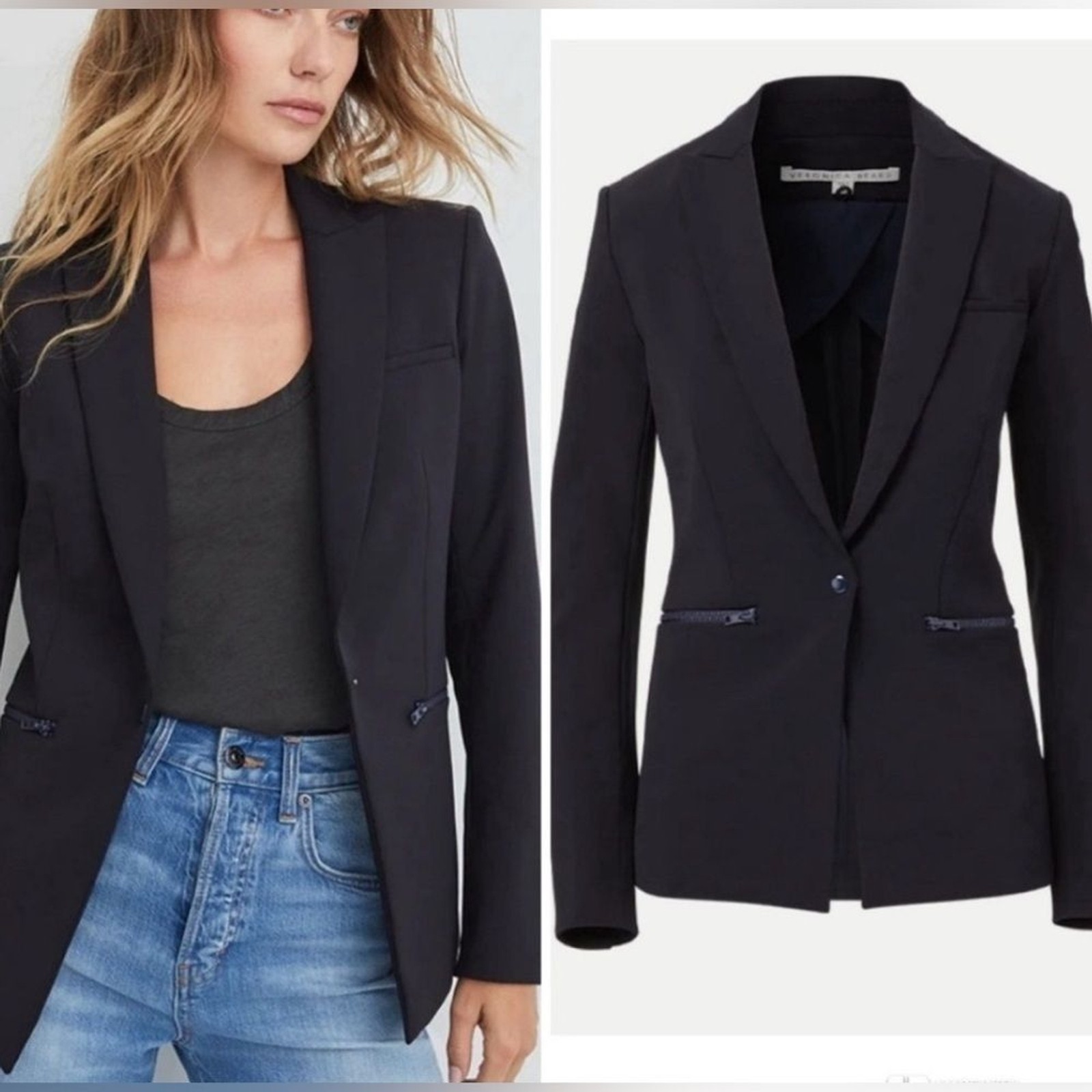 RRP US$798 Veronica Beard Iconic Scuba Dickey Jacket Navy US8 M