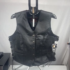 Alpha Cycle Gear Leather Vest Womens L Black Motorcycle Biker