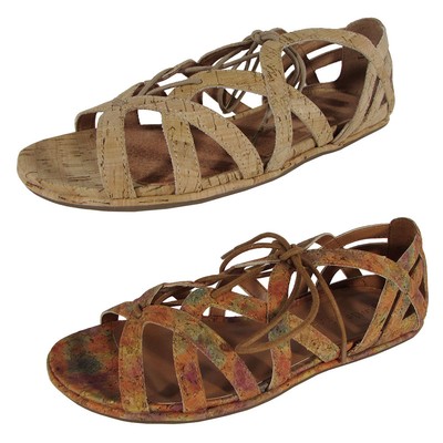 Gentle Souls Womens Orly Cork Flat Ghillie Sandal Shoes