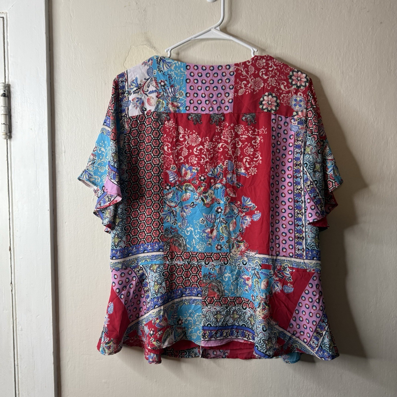 Chicos Pink Patchwork Short Flutter Sleeve Peplum… - image 5