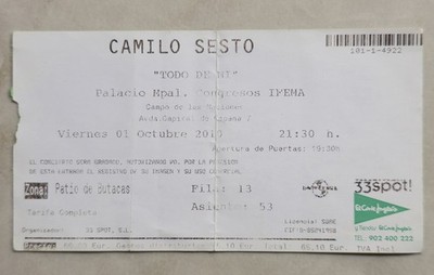 ENTRADA CONCIERTO CAMILO SESTO 01/10/2010 TODO DE MI