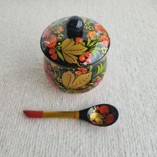 Russian Khokhloma Lacquer Wooden Tableware, Folk Art, Used but Excellent