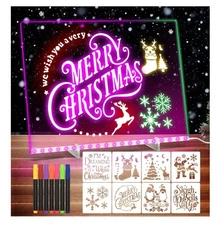 Acrylic Dry Erase Note Board With 7 Lights, 8 Drawing Cards And Markers