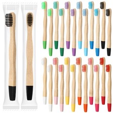 Estune 24 Pcs Kids Bamboo Toothbrushes Soft Bristle Individually Wrapped Todd...