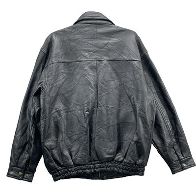 Genuine Leather Patchwork Bomber Jacket Men's Large Grunge Moto