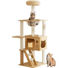 48.4" Tall Wood Cat Tree Tower for Indoor Cats Large Adult, Modern Minimalist...