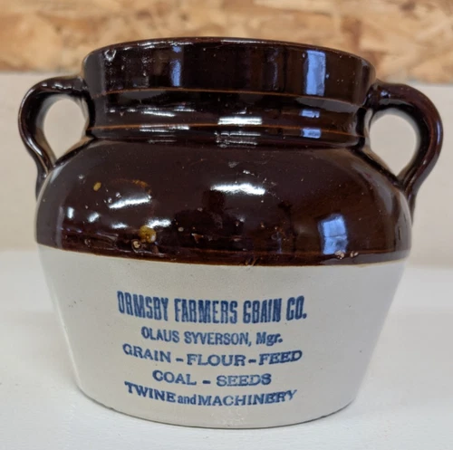 RED WING Stoneware Advertising Bean Pot Syverson ORMSBY MINNESOTA Farm Crock