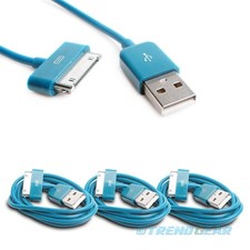 3X 10FT 30PIN USB SYNC DATA POWER CHARGER AQUA BLUE CABLE IPHONE IPOD TOUCH IPAD