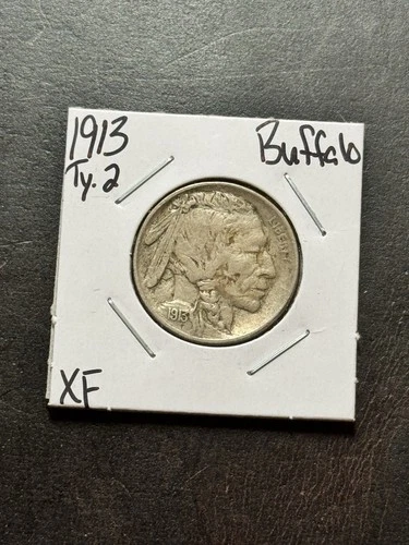 1913 Type 2 Buffalo Nickel XF Extra Fine Better Date US 5c Type Coin (Raw19097)