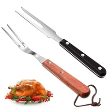 2 Pieces Meat Fork Stainless Steel Carving Fork with Wood Handle Cooking Fork...