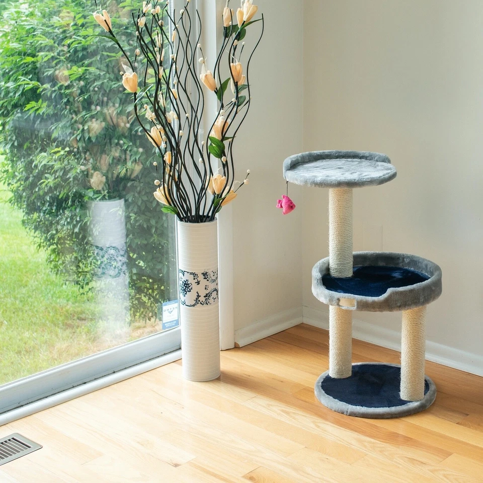 3 Level Real Wood Cat Scratcher, x2905, Gray W Plush Perch CAT DADDY APPROVED - Image 3 of 4