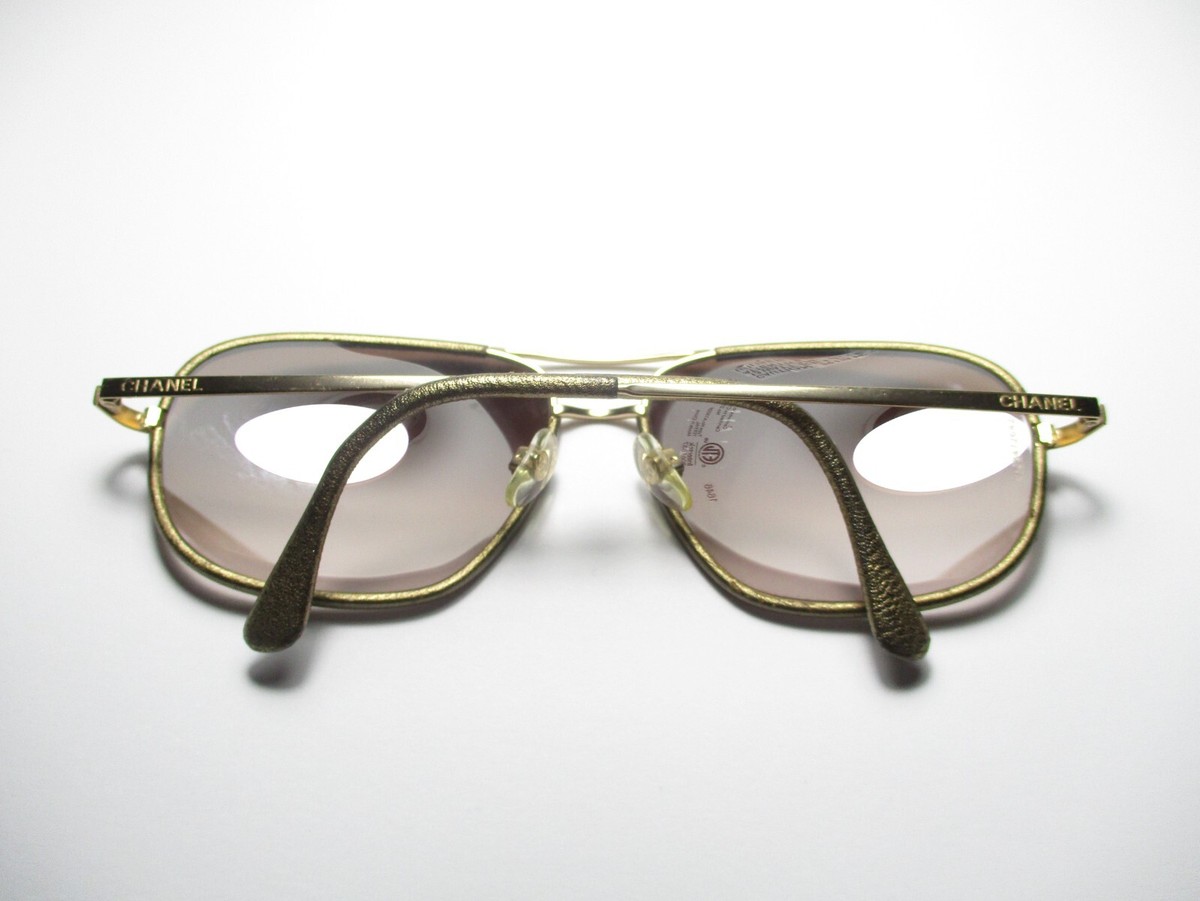 CHANEL ® 4162-Q 133/13 Gold Leather Trim Aviator Sunglasses CHANEL ® 4162-Q 133/13 Gold Leather Trim Aviator Sunglasses