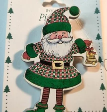 Potpourri Press Wooden Santa Pin Pals Christmas Brooch Vintage 1994