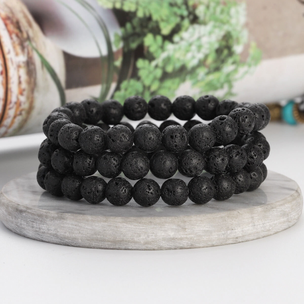 Black Lava Round Bead Stretch Bracelet Black Lava Round Bead Stretch Bracelet