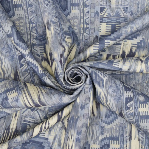 Talula Kilim Indigo Blue Print Fabric Cotton Navajo Style Furnishings Per Metre - Picture 3 of 5