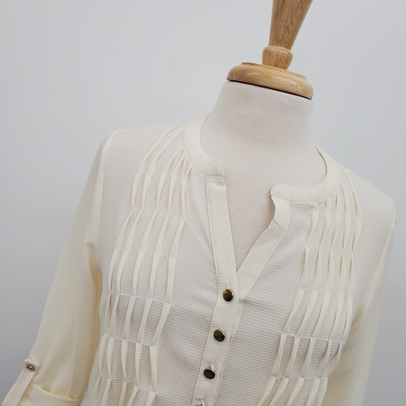Womens Ivory 3/4 Sleeve Popover Pintuck Tunic Top Blouse Size S