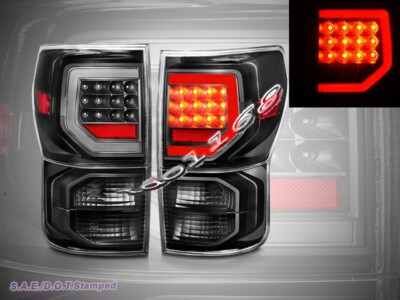FIT FOR 2007-2013 TOYOTA TUNDRA LED TAIL LIGHTS C-BAR BALCK SMOKE BRAKE LAMPS