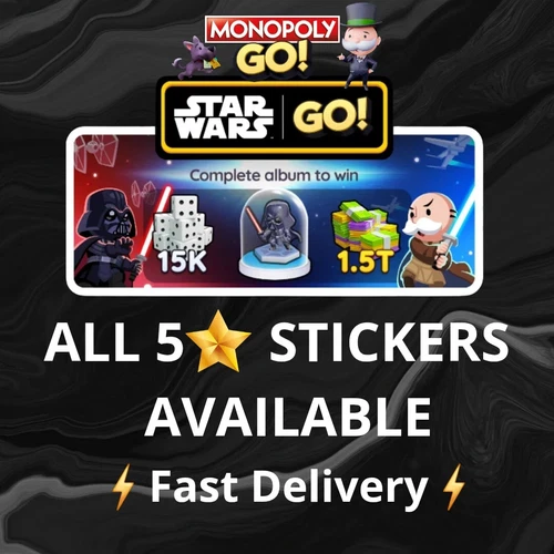 CHEAPEST !!! MONO_POLY_GO STAR WARS GO! STICKERS 5⭐⭐⭐⭐⭐ + HYPERSPACE PARTNER