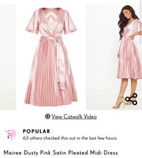 Dusty pink satin pleated midi dress size 8 brand new with tags