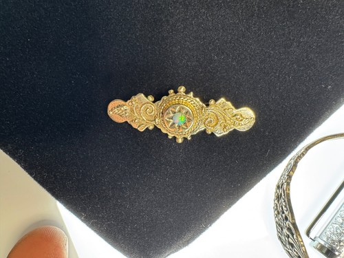 Authentic Y GOLD 14k & Persian Turquoise Victorian Style Bar Brooch Pin Pendant - Picture 14 of 17