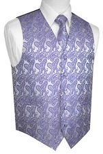 MEN'S LAVENDER PAISLEY TUXEDO VEST, TIE & HANKIE Formal, Wedding, Prom, Cruise