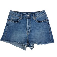 OLD NAVY Women  s Blue Jean Shorts Sz 8 Higher High-Rise Button Fly Distressed