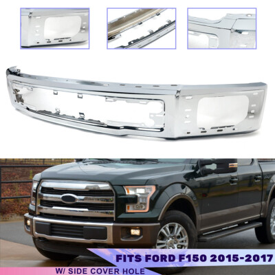 Front Bumper Face Bar Chrome Steel For 2015-2017 Ford F-150 w/ Side Cover Hole