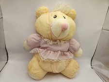 Vintage Puffalump Style Nylon Bear Pillow Plush Yellow Pink Used Condition
