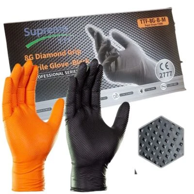 Orange Nitrile Disposable Gloves Strong Heavy Duty Powder Free Car Mechanic