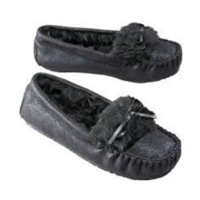 black fur moccasins