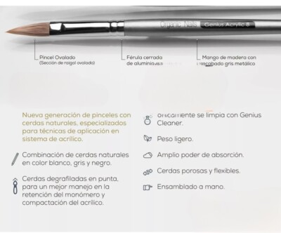 Pincel Genius #8 Cerdas Naturales Organic nails