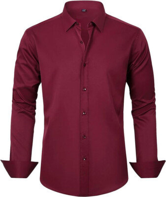 Mens Elastic Non Iron Shirts Formal Business Long Sleeves Casual Dress Shirts